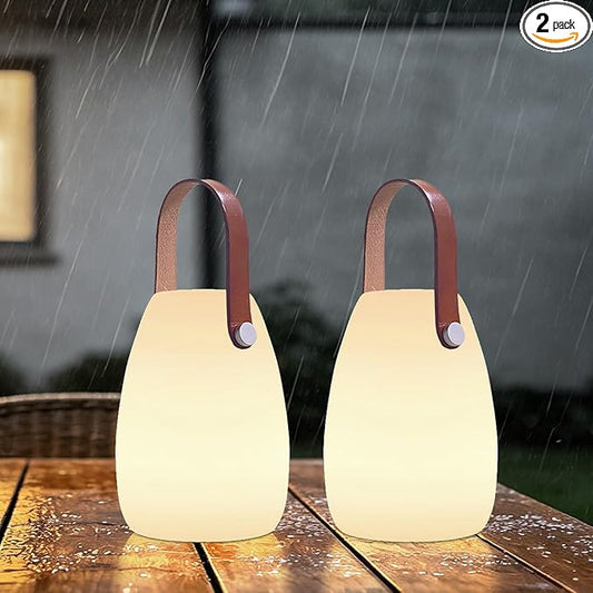 uuffoo 2 Pack Rechargeable Portable Table Lamp, Cordless RGB Lantern with Remote, Decorative LED Night Light, IP44 Waterproof Indoor Outdoor Lamp for Bedroom Patio Garden Wedding Party