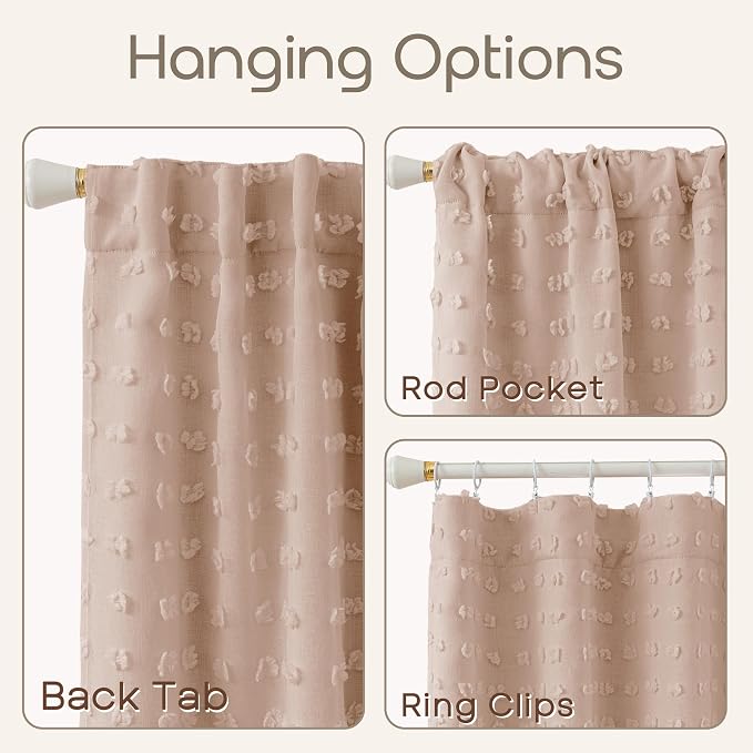 Lino Rosa Dusty Pink Curtains for Girls Bedroom Nursery,Pom Pom Blackout Double Layered Curtains 63 Inch Length