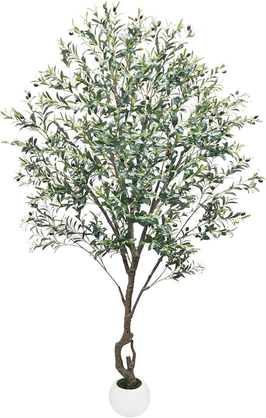 Caxchiling Large Artificial Olive Tree 7FT, Fake Tree for Indoor Outdoor, Lifelike Tall Floor Plants with Heavy Trunk and Ball-Shaped Pot, Home Office Decor for Living Room Bedroom Doorway Hallway