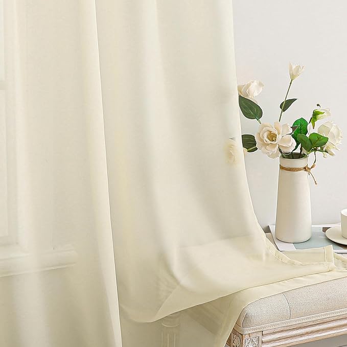MIULEE 2 Panels Solid Color Light Cream Sheer Window Curtains Elegant Window Voile Panels/Drapes/Treatment for Bedroom Living Room (54 X 102 Inches Light Cream)