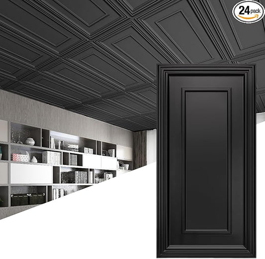 Art3d Drop Ceiling Tiles, 24x48in. Black (24-Pack)
