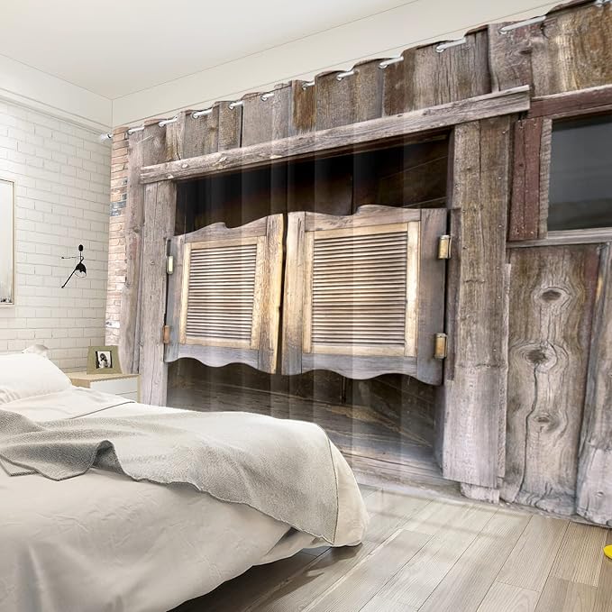 Rustic Curtains Antique Old Wooden Barn Door Window Curtains Vintage Wood Plank Aged Door Garage Door Abandoned Farmhouse Rural Farm Living Room Bedroom Window Drapes,42x96 inch,2 Panels