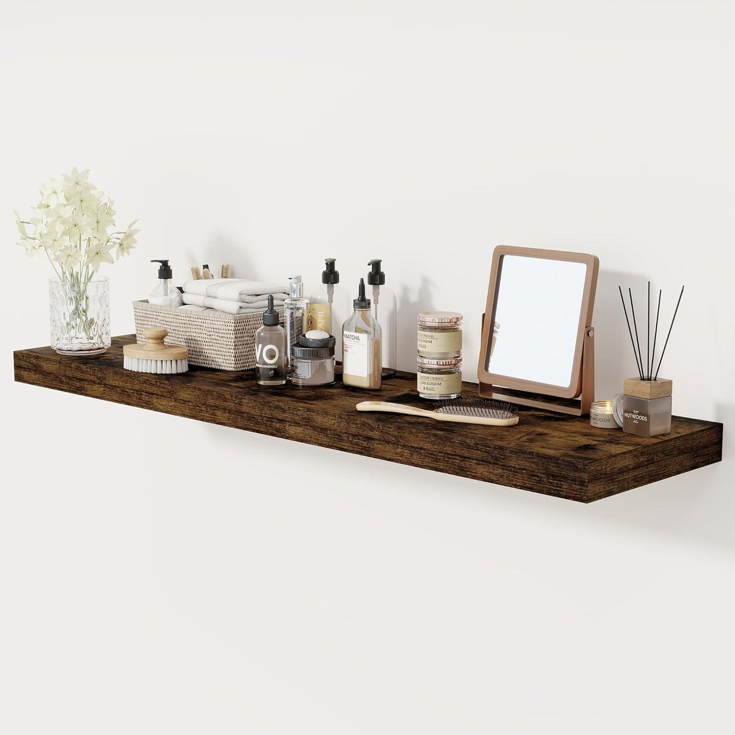 Floating Shelves 48 Inch Long, 12 Inch Deep Floating Shelves for Wall, 48 x 12 Large Wall Shelves for Home Storage & Display, 2" Thicked Floating Shelf for Bedroom, Living Room, Rustic Brown, 1 Pack
