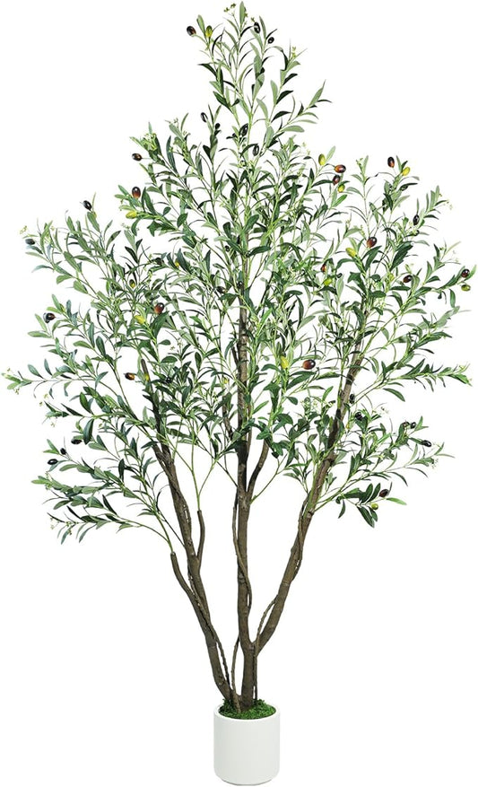 Caxchiling Large Artificial Olive Tree 6FT, Fake Tree for Indoor Outdoor, Lifelike Faux Floor Plants with Heavy Trunk with Vines and Moss Topper, Home Office Decor for Living Room Bedroom Doorway