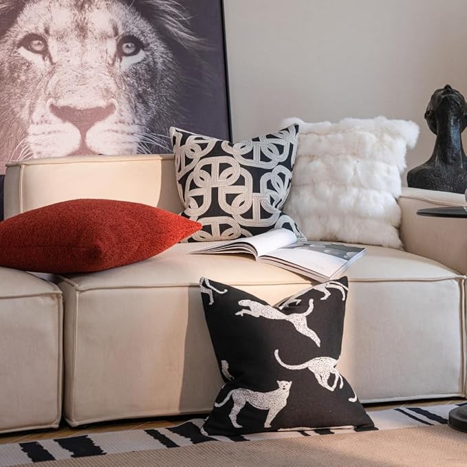 Croker Horse 22x22'' Throw Pillow Cushion Covers - Black Embroidery Leopard Cheetah Luxury Modern Style Couch Sofa Pillow Cover for Living Room Bedroom
