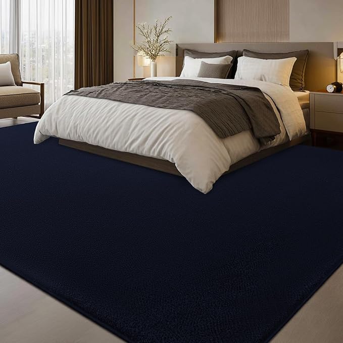qulint 8x10 Carpet for Living Room, Large Navy Blue Rug for Bedroom Soft Washable Area Rug with Thickened Memory-Foam, Modern Minimalist Non Slip Carpet for Kid Room Dining Room Home Decor