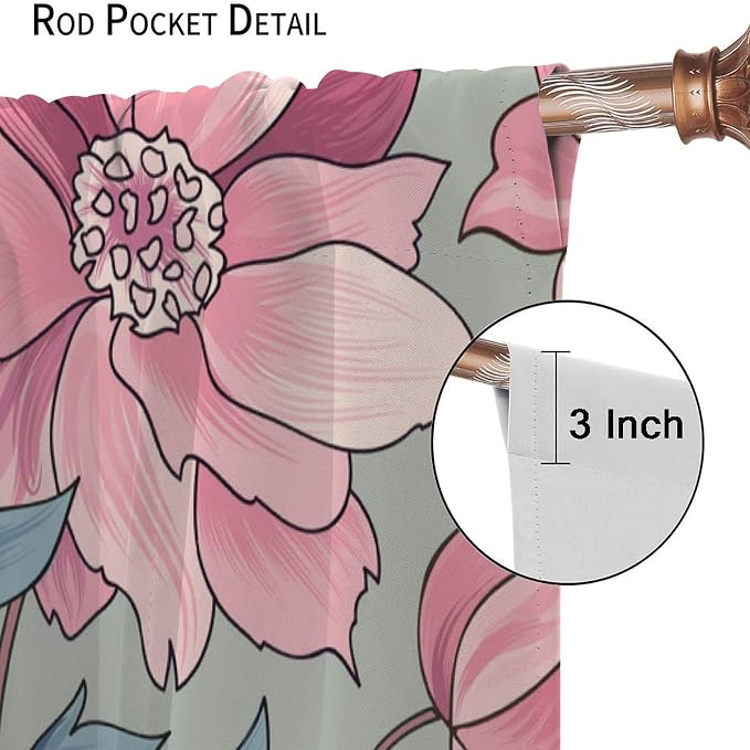 Floral Blackout Window Curtain, Flourish Ornamental Blossom Rose Style Print for Home Kitchen Restaurant Decoration Drapes 2 Panels 42x54 Inch