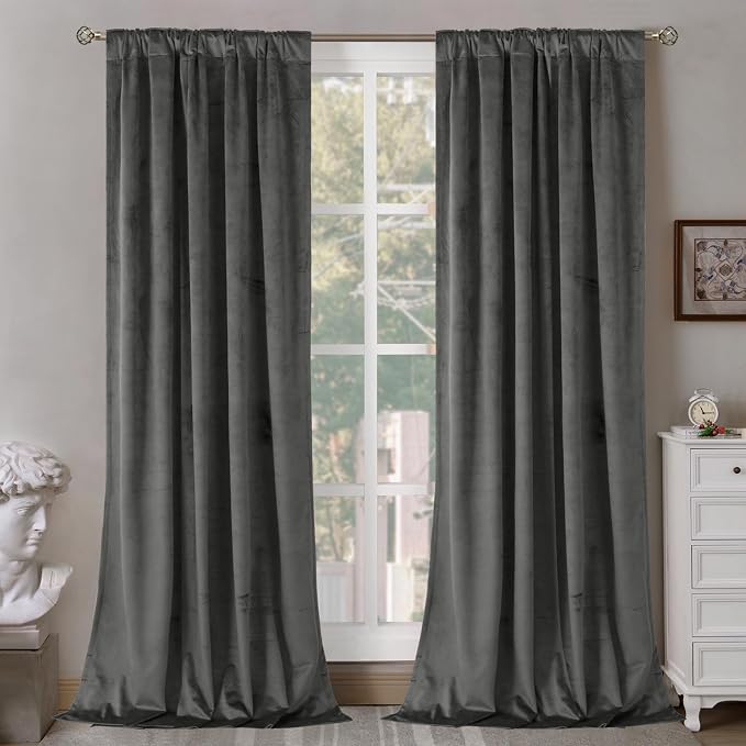 BGment Grey Velvet Blackout Curtains for Living Room, 84 inches Long Thermal Insulated Curtains Noise Reduce Back Tab and Rod Pocket Luxury Panels for Bedroom, 2 Panels, 42 x 84 Inch