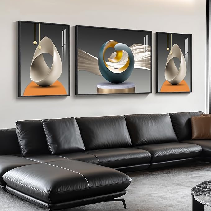 Extra Large Framed Modern Luxury Large Wall Art for Living Room, Set of 3 Piece Bright Style Abstract Paintings Artwork for Walls, Big Size Art Prints Pictures for Hallway Dining Room Office Wall Decor