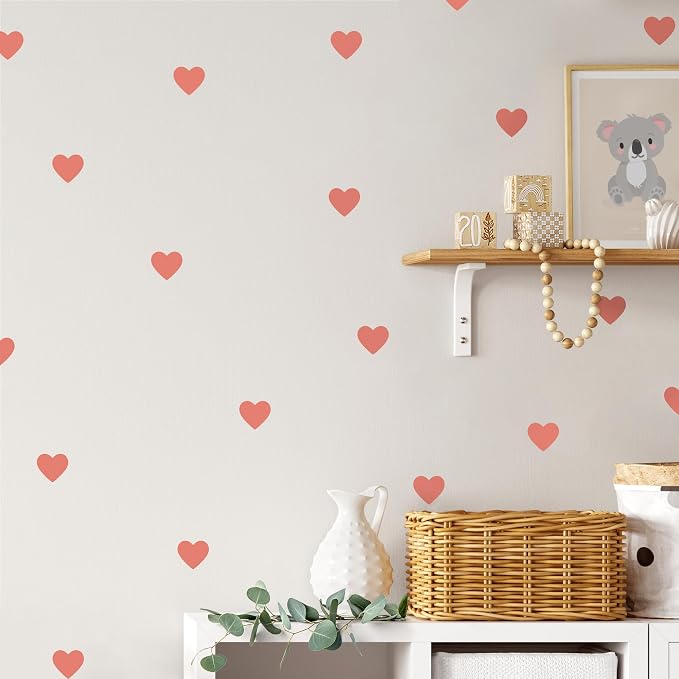 Removable Wall Decals for Kids Room – Peel and Stick Wall Stickers for Girls & Boys Bedroom, Playroom & Nursery – Easy to Apply Wall Decor - Red Hearts
