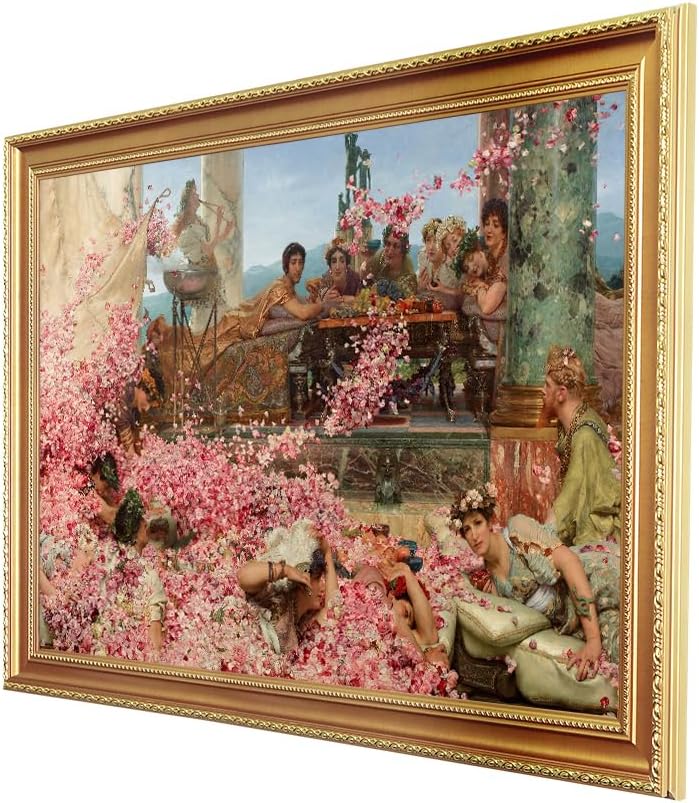 DECORARTS - The Roses of Heliogabalus by Lawrence Alma Tadema Giclee Canvas Reproduction with Gold Solid Wood Frame Wall Art for Home or Office Decor Framed Size 34.75 x 24.75in Made in USA