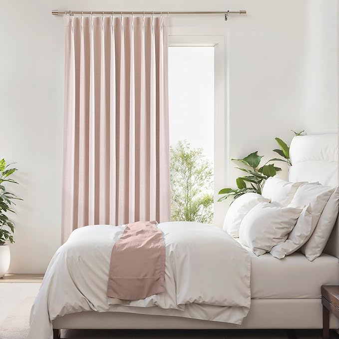Central Park Pink Pinch Pleat Full Blackout Curtain Panel 112 Inches Long Thermal Insulated Drapery with Blackout Liner for Farmhouse Bedroom Window Treatment Sets with Hooks, 60"x112"x1