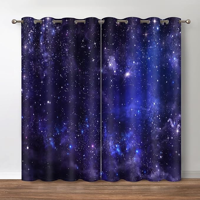 Jekeno Space Galaxy Blackout Curtains - Room Darkening Window Drapes Universe Psychedelic Planet Nebula Starry Sky Print Decor Home Bedroom Living Room Grommet Window Drapes 2 Panel Set, 42"x54"