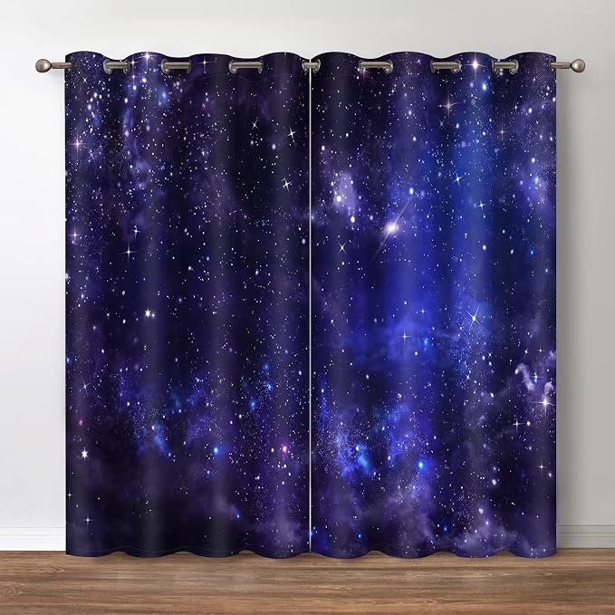 Jekeno Space Galaxy Blackout Curtains - Room Darkening Window Drapes Universe Psychedelic Planet Nebula Starry Sky Print Decor Home Bedroom Living Room Grommet Window Drapes 2 Panel Set, 42"x63"