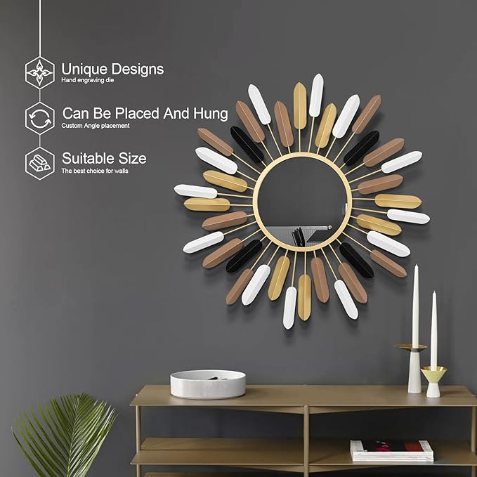 Sunburst Wall Decor Gold Sunburst Mirror,30”Gold Decorative Mirrors for Wall Handmade Living Room & Bedroom