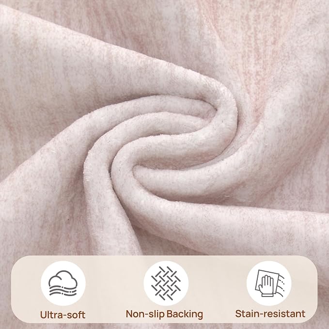 UERMEI 7x9 Washable Area Rug - Neutral Modern Abstract Living Room Rugs, Non-Slip Soft Large Indoor Floor Carpet for Bedroom Home Office & Under Dining Table Decor, Soft Pink
