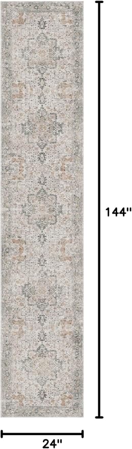 GENIMO Runner Rug 2x12, Non Slip Vintage Hallway Runner Rugs, Low Pile Lightweight Machine Washable Mat for Hallway, Entryway, Bedroom, Kitchen and Corridor,Light Taupe Brown
