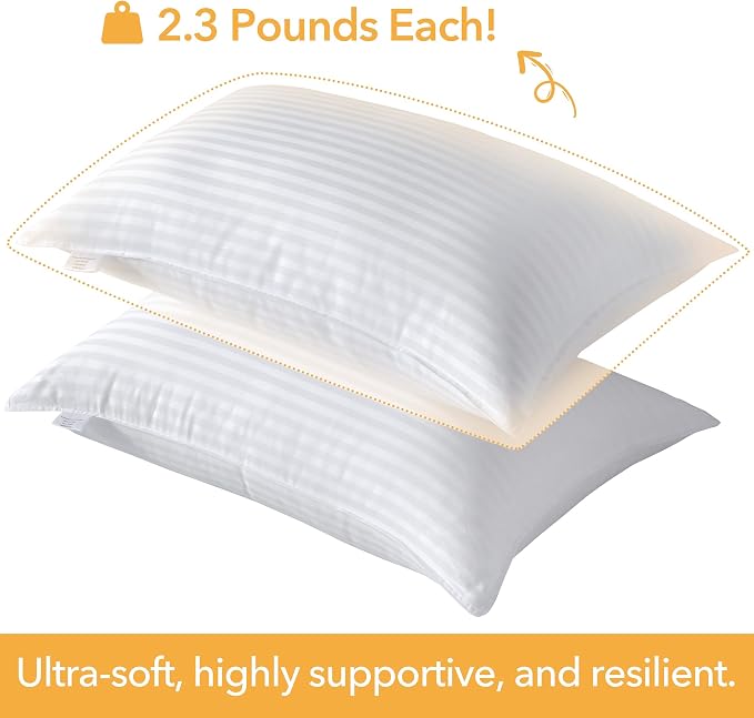 Oubonun Standard Size Pillows Set of 2 - Fluffy & Supportive Down Alternative Pillows with Zippered Cotton Cover - Breathable and Cool for All Sleeping Positions - Machine Washable - 20"x26"