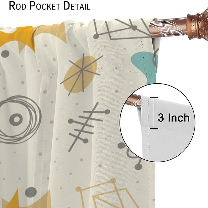 JESTRONRY Mid Century Modern Curtains,Vintage 1950s Atomic Stars Abstract Geometric Shapes Window Treatments Curtains for Living Room Bedroom Kitchen Bathroom Home Decor C 72x63in