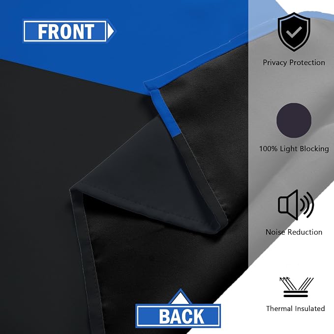 Tyrot Royal Blue 100% Blackout Curtains for Bedroom 108 inch Extra Long 2 Panels Set Navy Blue Grey Modern Abstract Geometric Black Out Curtains Room Darkening Window Drapes for Living Room, 52Wx108L