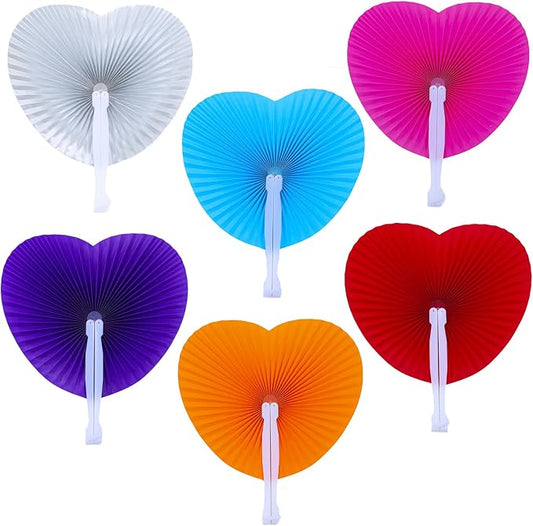 24 Pieces Multicolor Heart Paper Fans | Foldable Handheld Fans for Women,Folding Hand Fans for Wedding,Bridal Guest,Church,Party Favors,Dancing,Birthday,DIY