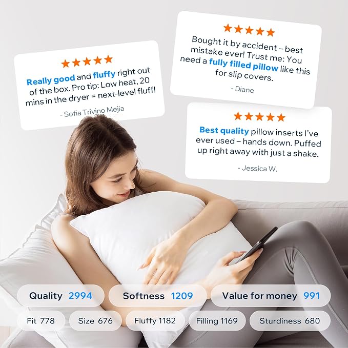 Phantoscope 24 x 24 Pillow Inserts - Throw Pillow Inserts with 100% Cotton Cover - 24 Inch Square Forms Pillow Sham Stuffer - Decorative Couch Cushion Pillows (1 Pack, 24 Inches)