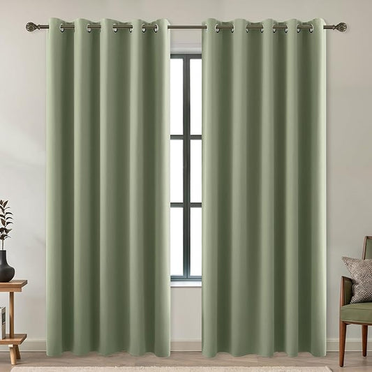 KOUFALL Dark Sage Curtains 72x63 Inches Long for Dining Room 2 Panels Blackout Room Darkening Curtain for Bedroom