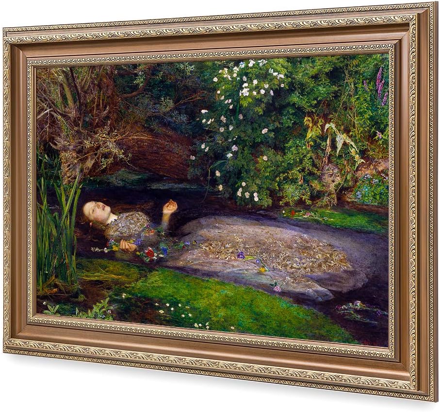 DECORARTS - Ophelia by John Everett Millais. Giclee Print on Canvas. Professionally Framed for Home and Office Decor. Ready to Hang. Total Size with Frame: 28.75x20.75 in.