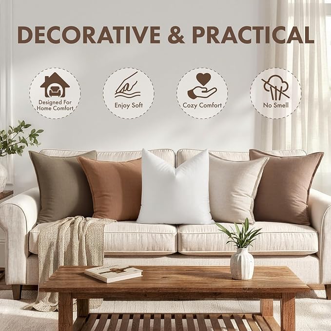 MIULEE 24x24 Synthetic Down Alternative Pillow Insert Euro Decorative Throw Pillow 24 x 24 Inch Body Bed Sleeping Ultra Soft Fluffy Form for Sofa Couch Bed
