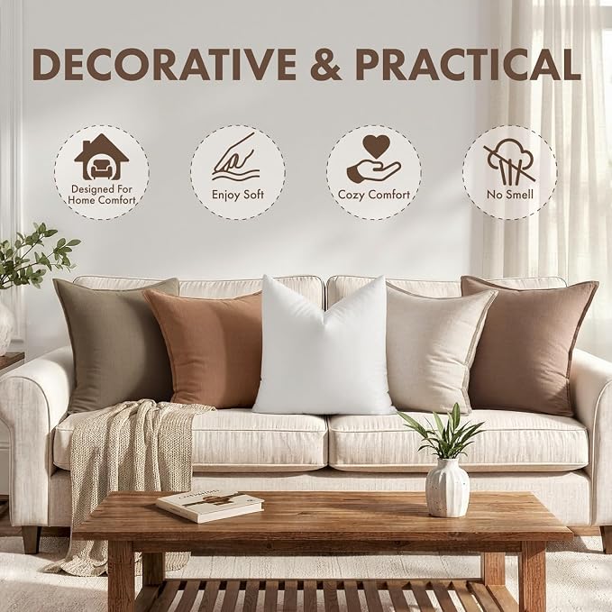 MIULEE 20x20 Synthetic Down Alternative Pillow Insert Decorative Throw Pillow 20 x 20 Inch Body Bed Sleeping Ultra Soft Fluffy Form for Sofa Couch Bed