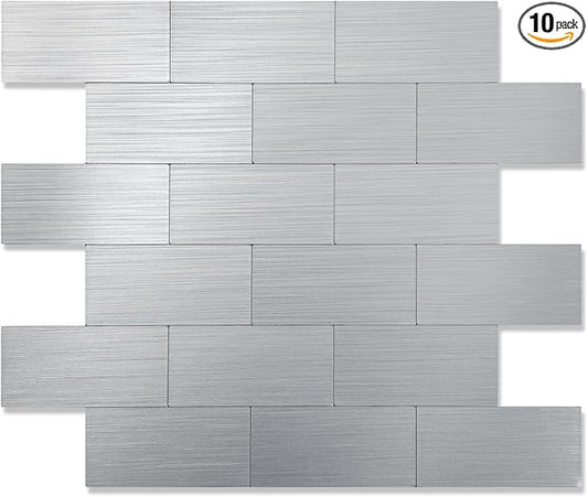 2026 New Upgrade Peel and Stick Backsplash Tile, Peel and Stick 11.34" X 11.57" Wall Tile for Kitchen, Bathroom, Fireplace, Laundry (Silver Metal, 10 Packs)