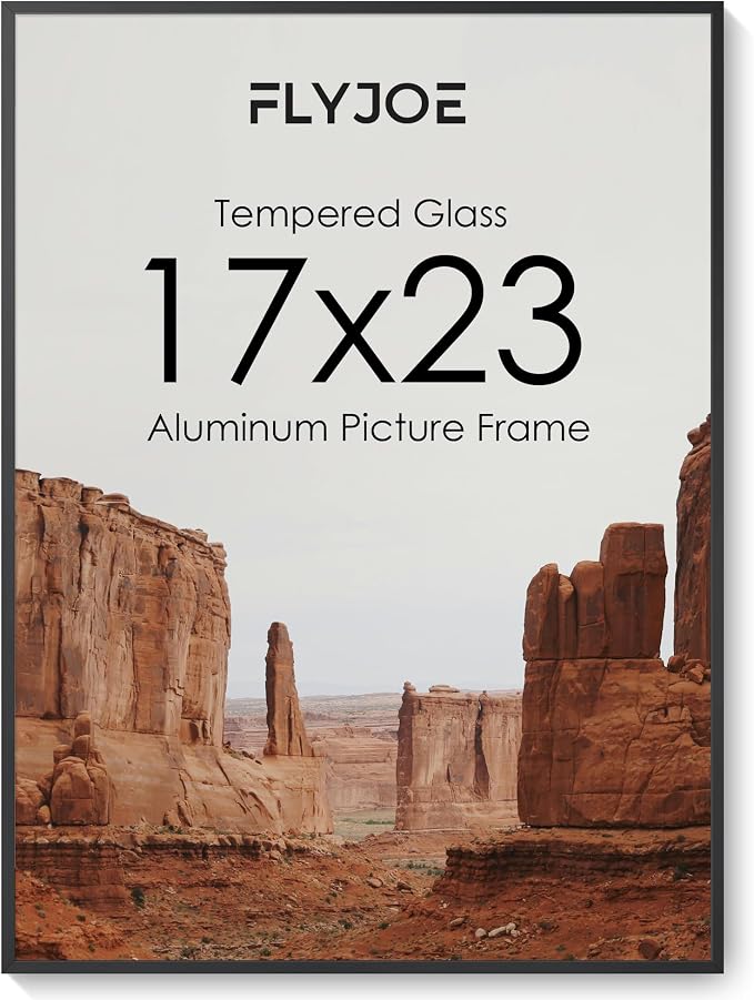 17x23 Metal Picture Frame, Aluminum Poster Frame with Real Glass, Black | Sleek Black 23x17 Frame with Tempered Glass for Wall Display, Certificates, Art & Posters | Wall Kit Included