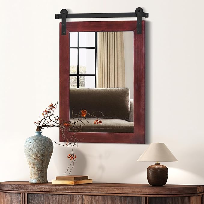 COGOOD Bathroom Mirrors for Over Sink - 22 x 30 Farmhouse Barn Door Wall Mirror for Bathroom, Living Room, Entryway Wall Decor Espresso