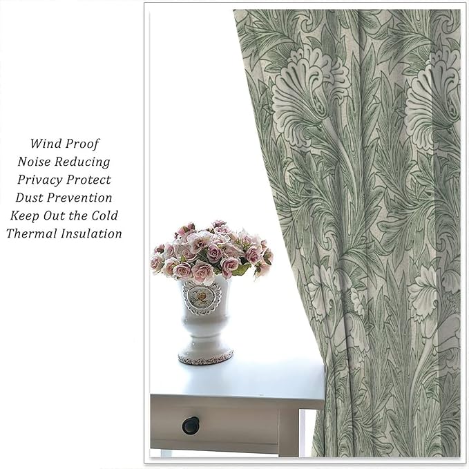 Bohemia William Morris Art Blackout Window Curtains, Vintage Flowers and Foliage Rod Pocket Curtains, for Living Room Bedroom 42(W)*84(L) 2 Panels