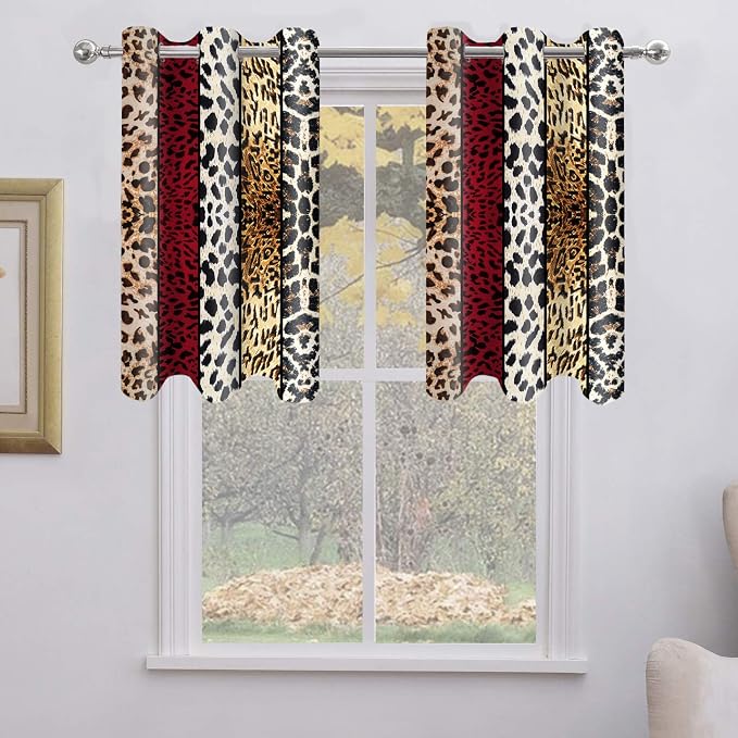 Wild Animal Print Curtain, Room Darkening Thermal Insulated Blackout Leopard Boa Window Drapes with Grommets for Living, Dining, Bedroom, Red Leopard Print, 52"x 36", 2 Panels