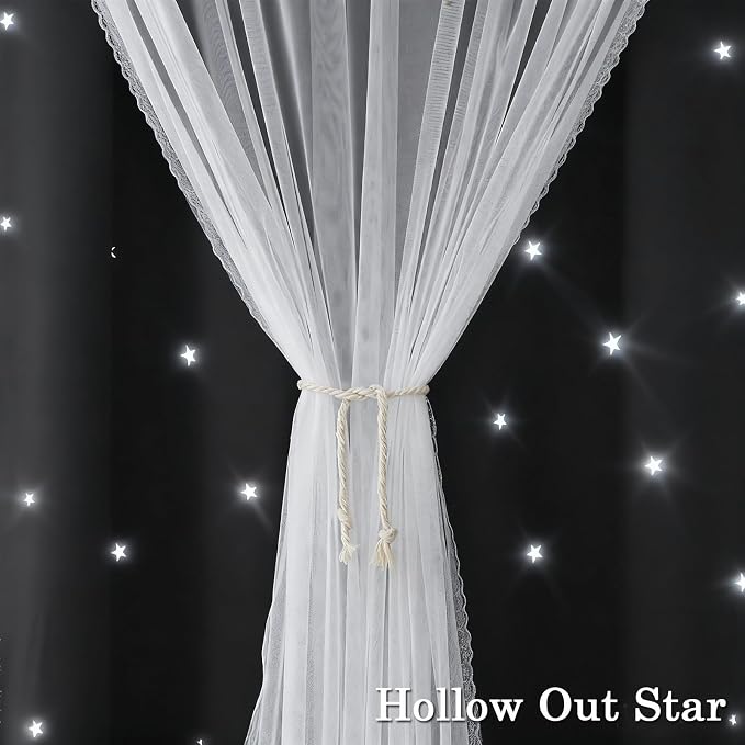 Black Out Curtains 102 Length for Boy Bedroom 2 Panels Set, Privacy Boho Room Darkening Curtain for Glass Door, Thick Grommet Top Star Cutout Cute Kids Curtain (52" W x 102" L)