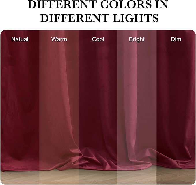 RYB HOME Burgundy Red Velvet Curtains for Christmas Decor, Soft Luxury Backdrops for Studio Theater, Back Tab Design for Bedroom Living Room, 52" W x L102 L, 2 Panels Set