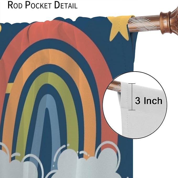 Sun Moon Blackout Curtains, Rainbow Cartoon Cute Moon Sun Star Cloud Colorful Window Drapes, for Kids Bedroom Living Room 63" W X 63" L