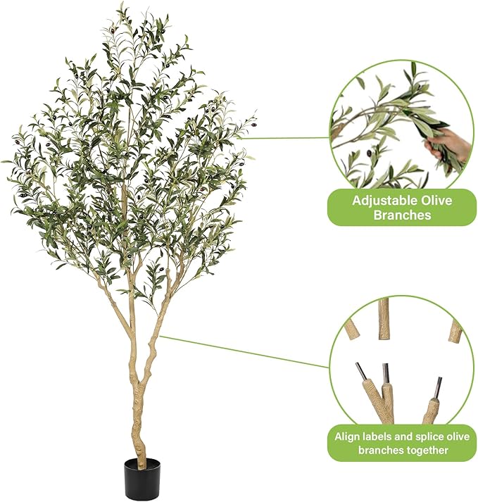 Realead Faux Olive Tree 7ft - Realistic Tall Olive Trees Artificial Indoor - Large Fake Olive Tree with Natural Wood Trunk and Lifelike Leaves - Artificial Olive Tree for Home Office Decor