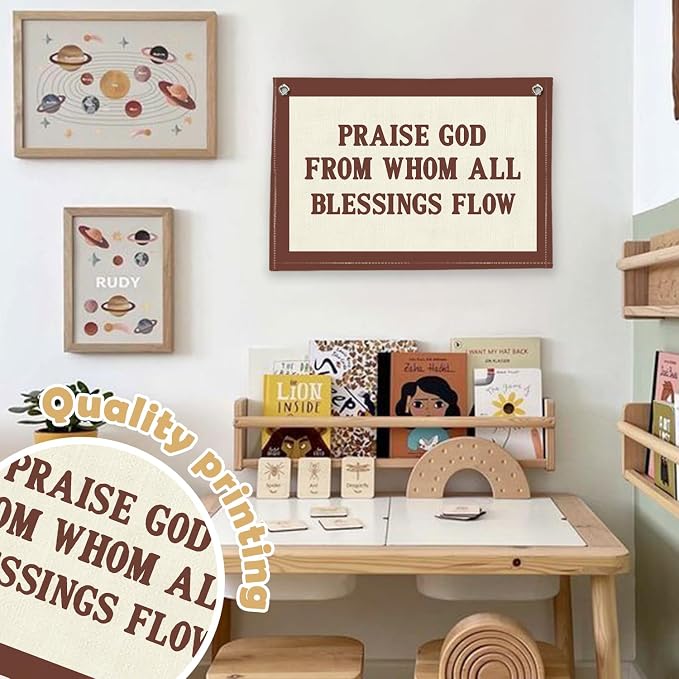 RTXLEZM Christian Home Decor, Praise God from Whom All Blessings Flow Christian Canvas Banner Wall Hanging, Retro Inspirational Bible Verse Wall Art Prints for Home Office Church Decor, 20x30 Inch