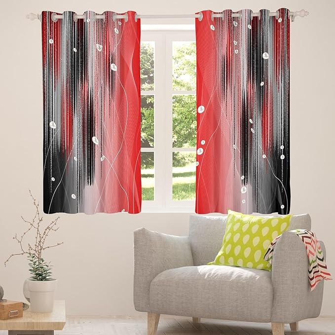 jejeloiu Red and Black Curtains for Bedroom (2 Panels, 52 x 84 Inch) Geometric Strip Lines Blackout Curtains for Kids Adults Pearl Messy Rust Darkening Drapes Gradient Stryle Window Treatments