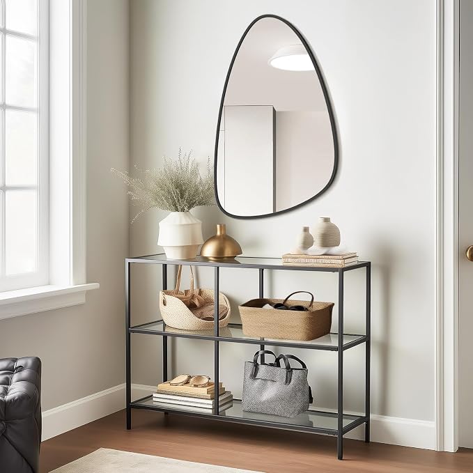 WallBeyond Asymmetrical Mirror, Irregular Wall Mirror, Wall Mirrors Decorative for Bedroom Living Room entryway Hall, Wall Mirror for mid Century Modern Decor 36" H x 23" W, Black