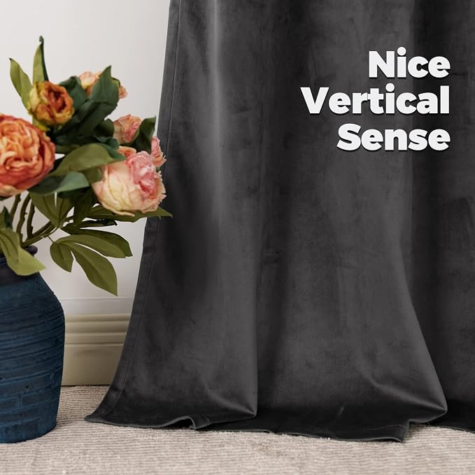 BGment Grey Velvet Curtains 78 Inches Long, Luxury Thick Thermal Insulated Blackout Velvet Curtains Noise Reduce Back Tab and Rod Pocket Privacy Drapes for Bedroom/Living Room, 2 Panels, 52 x 78 Inch