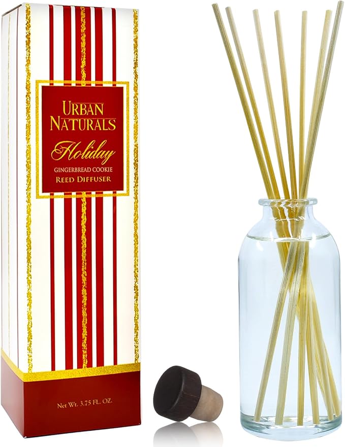 Urban Naturals Reed Diffuser Set, Gingerbread Cookie - Bathroom Shelf Décor | Warm Vanilla, Nutmeg, Cinnamon & Ginger, Made in the USA