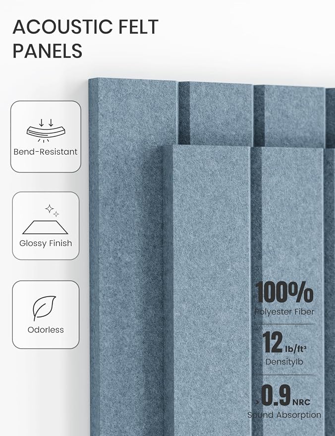 Fluxynara Felt Bulletin Board Tiles Large 48" x 36" Cork Board Alternative-12 Pack with 64 Adhesive Tabs, Felt Board for Office Decor, Push Pin Board Wall Organizer Alternative-Dusty Blue