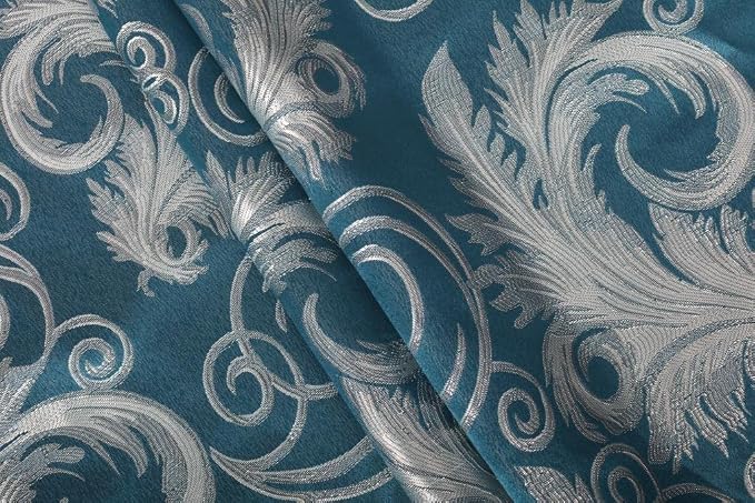 GLORY RUGS Jacquard Luxury Window 2 Panel Set Turquoise Curtain with Attached Valance and Backing Bedroom Living Room Dining 2 Curtains 55x84 inches Each Jana