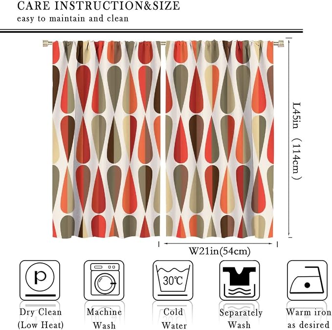 JESTRONRY Mid Century Curtains,Modern Abstract Triangular Retro Design Room Darkening Door Window Rod Pocket Curtain for Living Room Bedroom Kitchen Bathroom 42x45in