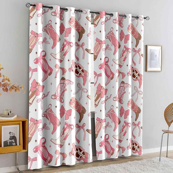 LUVIVIHOME Cowgirl Blackout Curtains, Boots Preppy Coquette Curtains for Girls Bedroom Living Room, Howdy Cute Girly Pink Western Cowgirl Room Decor, Grommet Window Drapes 2 Panel Sets, 42x84 Inch