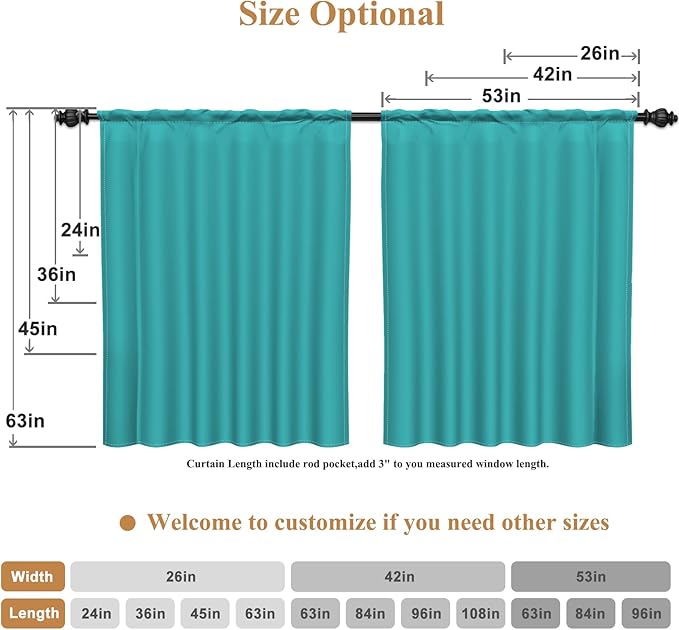 Renaiss 42 x 63 Inch Teal Window Curtains for Living Room Bedroom Deocr Thermal Rod Pocket Back Tab Hooks Window Treatments Insulated Blackout Heavy Linen Summer Decor Window Curtains Drapes 2 Panels
