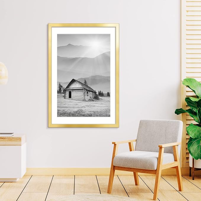 LaVie Home 24x36 Picture Frame Gold Poster Frame,Display Pictures 20x30 with Mat or 24x36 Without Mat, Stable and Sturdy Frame and Polished Plexiglass, Horizontal and Vertical Format of The Walls